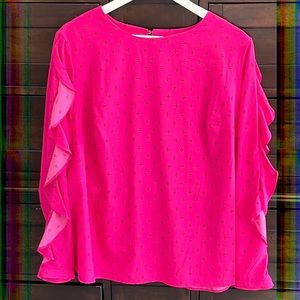 Ava & Viv Pink Polkadot Shirt with Ruffle Detailed Sleeves